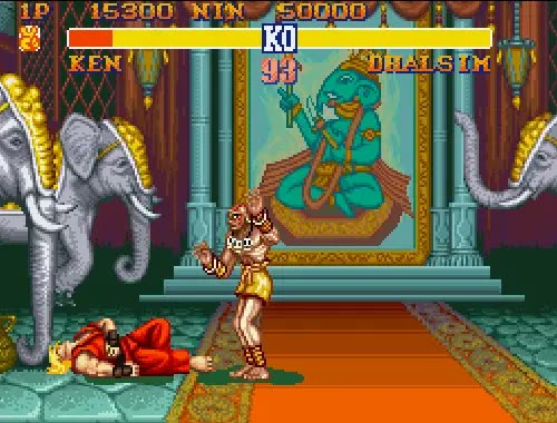 Retro fighting game on big screen